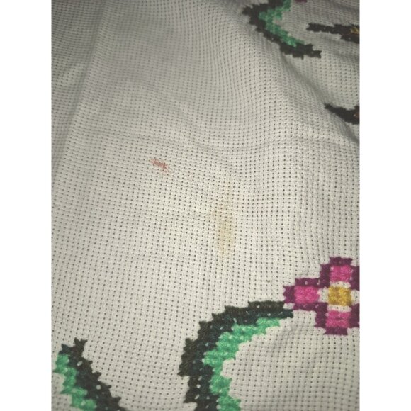 Vintage Hand-Stitched Embroidered Cross-Stitch Fabric Panels Swallows Floral - Picture 11 of 12